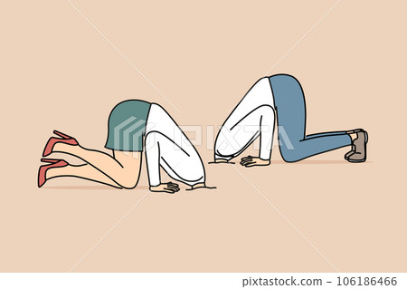 Business people hide heads in sand because of cowardice and fear problems caused by competition 106186466