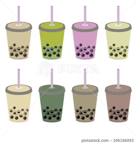 各種口味木薯奶茶的矢量插畫集 106186893