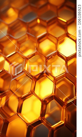 golden symmetry honeycomb pattern, illuminated with soft light. golden symmetry honeycomb pattern, illuminated with soft light. 106186923