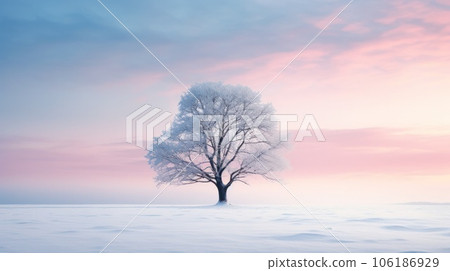 silhouette of a frozen tree against the sky in winter.snowy landscape 106186929