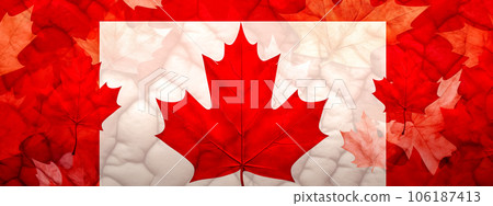 art creative canadian flag on leaf background, banner 106187413