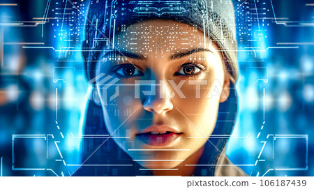 people and virtual reality, a portrait of a pretty young woman using modern technology 106187439