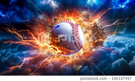 baseball on fire, energy and movement of the game 106187497