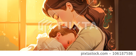 motherhood, young mother with a small child in her arms, the concept of child care and mother's love. Mother's day motherhood, young mother with a small child in her arms, the concept of child care and mother's love. Mother's day 106187586