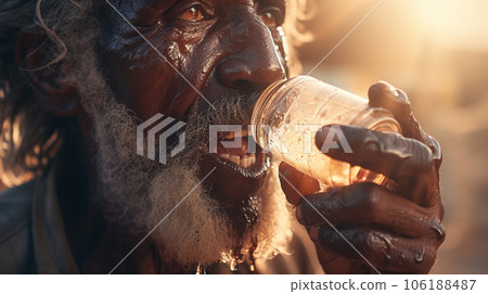 Poor old African man drinking water, the problem of global warming and drought. High quality photo Poor old African man drinking water, the problem of global warming and drought. High quality photo 106188487