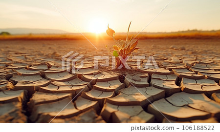 global problem of dry soil, dry and cracked soil, drought. High quality photo 106188522