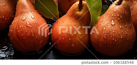 Fresh ripe pears with drops of water. Close-up. High quality photo 106188548