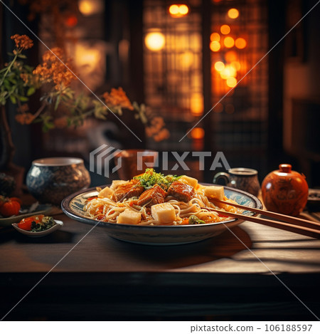 Black bowl with chinese noodles Jiangsu cuisine. . High quality photo Black bowl with chinese noodles Jiangsu cuisine. . High quality photo 106188597