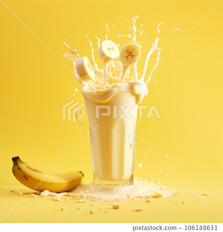 banana milkshake in glass with sprinkles on yellow background. High quality photo banana milkshake in glass with sprinkles on yellow background. High quality photo 106188631