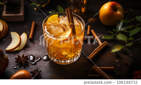 Non-alcoholic apple punch with cinnamon and honey, a warming autumn drink. High quality photo Non-alcoholic apple punch with cinnamon and honey, a warming autumn drink. High quality photo 106188732