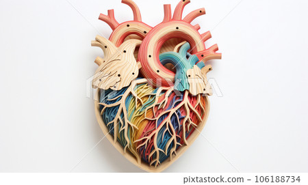 The heart of a man with veins and blood in the form of a wooden model. High quality photo The heart of a man with veins and blood in the form of a wooden model. High quality photo 106188734