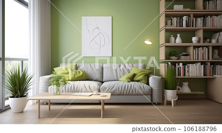 Modern living room in green, cozy room. High quality photo 106188796