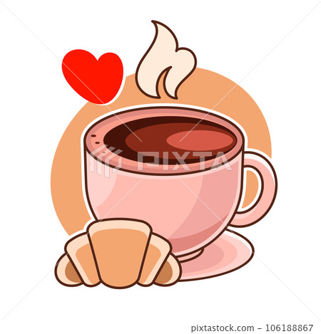 croissant coffee cup hand-drawn drawing crispy engraving retro croissant coffee cup hand-drawn drawing crispy engraving retro 106188867