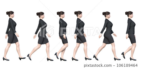 Full-body 3D continuous illustration set of a business woman walking with beautiful posture 106189464