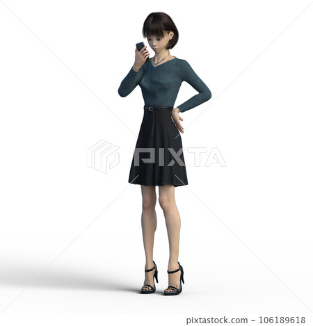 Woman showing smartphone casual fashion perming3DCG illustration material 106189618