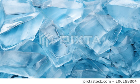 Textured blue colored ice depicting intricate patterns of frost. close-up 106189804