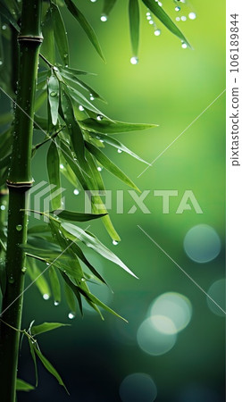 bamboo stems with dew drops on blurred hazy background  106189844