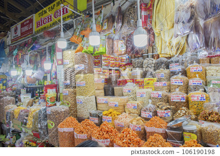 Dried foodstuffs lined up in Asian markets Dried foodstuffs lined up in Asian markets 106190198