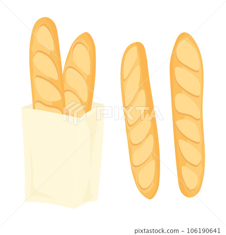 美味的法式麵包以金棕色烘烤的插圖，材料靈感來自法國 106190641