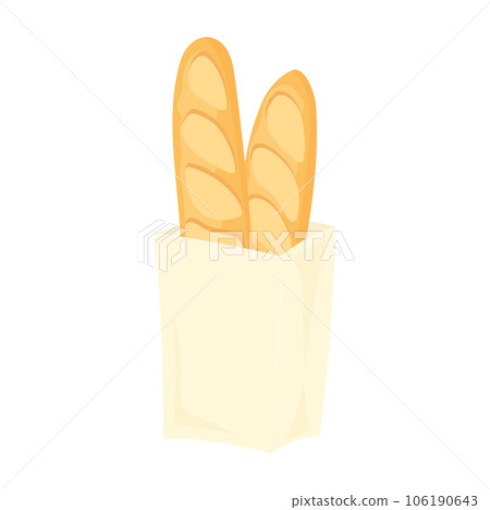 An illustration of delicious French bread baked in a brownish brown color in a paper bag, a material inspired by France 106190643