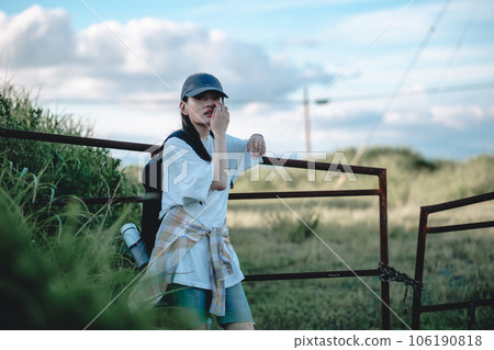 female backpacker traveling 106190818