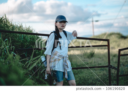 female backpacker traveling female backpacker traveling 106190820