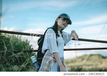 female backpacker traveling female backpacker traveling 106190825