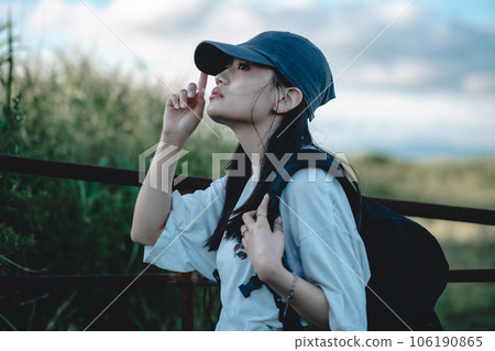 female backpacker traveling female backpacker traveling 106190865