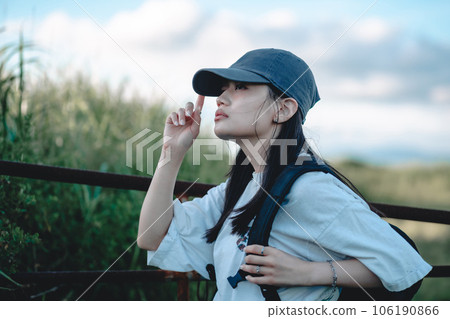female backpacker traveling female backpacker traveling 106190866