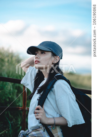 female backpacker traveling female backpacker traveling 106190868
