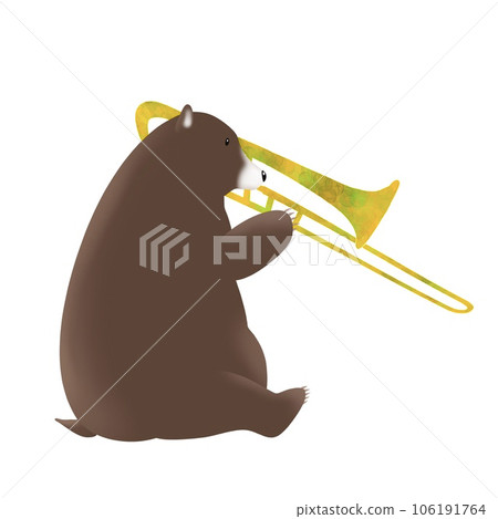 一隻熊快樂地吹長號的插圖 106191764