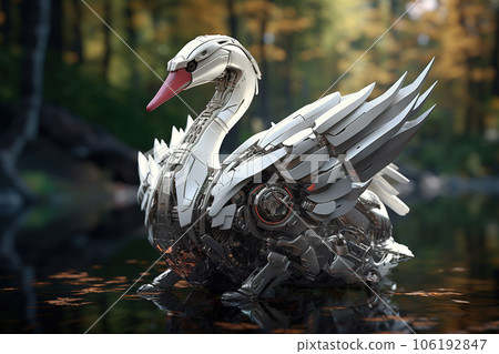 Image of white swan electronic gundam robot technology in the forest. Wildlife Animals. Generative AI. Illustration. 106192847