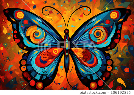 Abstract butterfly painting in the style of pablo picasso. Insect. Animals art. Illustration, Generative AI. Abstract butterfly painting in the style of pablo picasso. Insect. Animals art. Illustration, Generative AI. 106192855