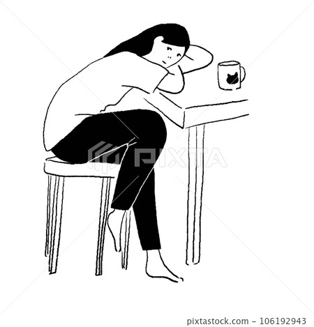 Line drawing vector illustration of a woman being held at a desk 106192943