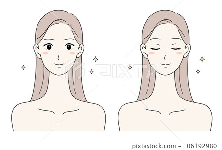 Long-haired woman with beautiful hair and skin Illustration set with a smile and closed eyes 106192980