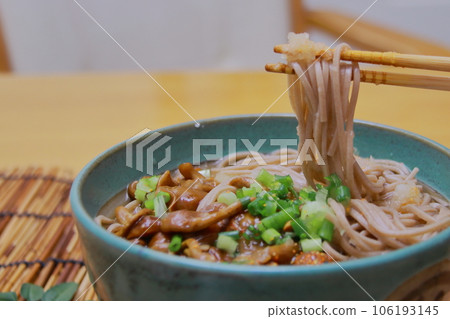Grated Nameko Soba Noodles with Chopsticks Grated Nameko Soba Noodles with Chopsticks 106193145