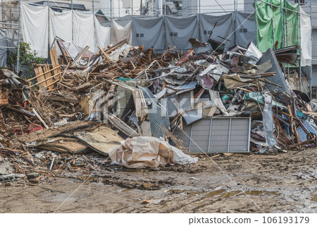 A large amount of waste generated during the demolition of a house A large amount of waste generated during the demolition of a house 106193179