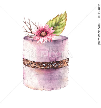 Watercolor autumn composition with cake, autumn flower isolated on white background Watercolor autumn composition with cake, autumn flower isolated on white background 106193894