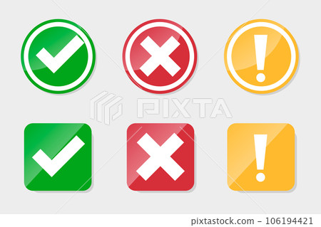Collection Set of check mark, exclamation point, X mark icons buttons 106194421