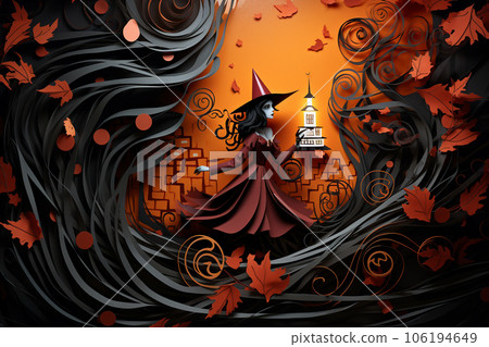 Halloween background in paper cut style. A spooky forest with pumpkin on a scary halloween night. Generative AI. Halloween background in paper cut style. A spooky forest with pumpkin on a scary halloween night. Generative AI. 106194649