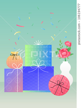 Gift boxes and a lucky pocket with Korean traditional pattern. 106194777