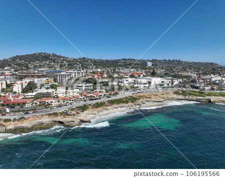 Aerial view of La Jolla town and beach. San Diego California Aerial view of La Jolla town and beach. San Diego California 106195566