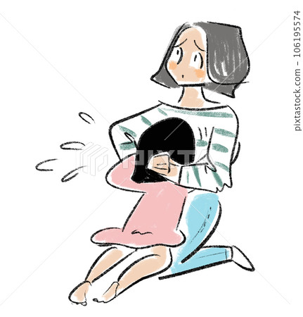 姐妹吵架插畫4 女孩向媽媽哭的插畫 106195574