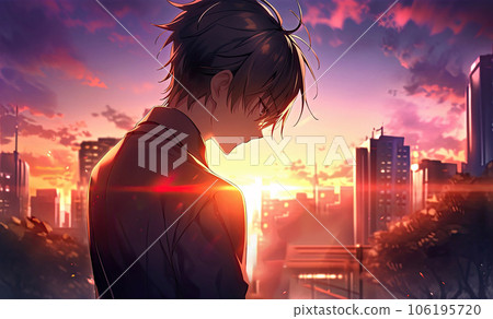 Young youth and backlit sunset 106195720