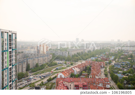 smog smoke over town. city panorama, street, townhouse, houses, buildings. smoke from summer forest fires, bad ecology smog smoke over town. city panorama, street, townhouse, houses, buildings. smoke from summer forest fires, bad ecology 106196805