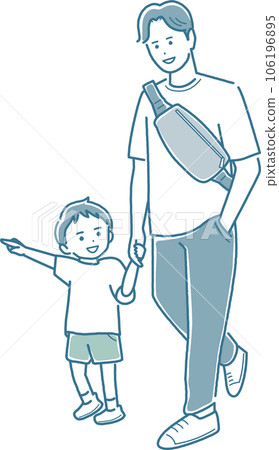Father and child walking hand in hand Whole body Father and child walking hand in hand Whole body 106196895