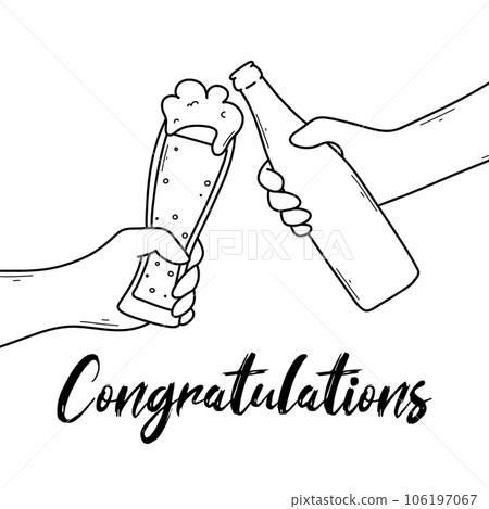 Glass of beer in hand. Bottle of beer in hand. Vector illustration. Oktoberfest celebration in doodle style. 106197067