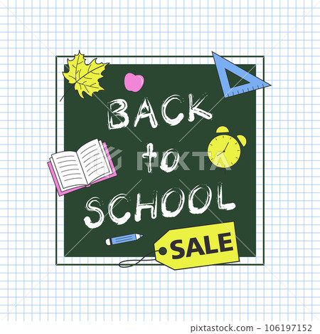 Back to school sale vector banner on the checkered background Back to school sale vector banner on the checkered background 106197152