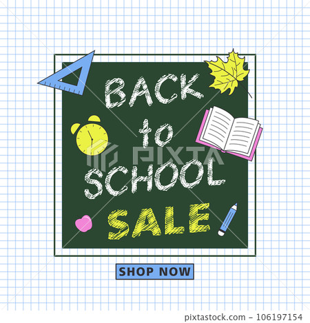 Back to school sale vector banner on the checkered background Back to school sale vector banner on the checkered background 106197154