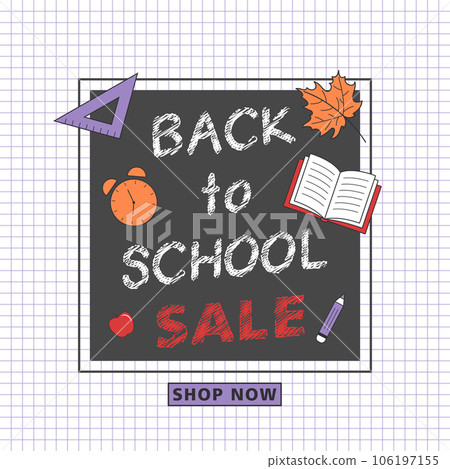 Back to school sale vector banner on the checkered background 106197155